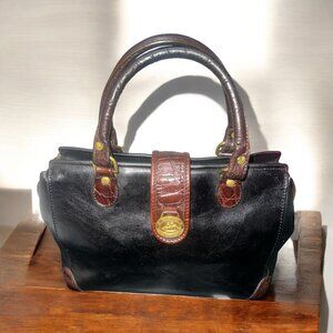 VTG Brahmin Satchel Black Leather Pecan Croc Tuscan Doctors Bag 80s USA Handbag